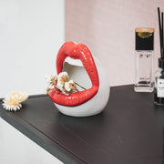 Exquisites Porzellan Lippenglas aus Stein – Dekoratives Munddesign | Aschenbecher, Stylishes Wohnaccessoire, Luft-Pflanze, Größe 11x10x12 cm