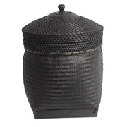 I9 Basket Tempel Schwarz S - Handgefertigter Dekorativer Aufbewahrungskorb aus Holz und Rattan - 33x33x45cm - Schwarz